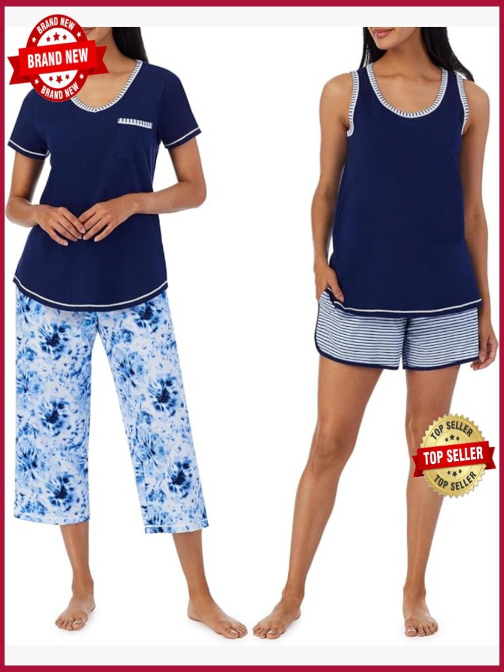 4pc 100% Cotton Pajama Set – Tee, Tank, Capri & Shorts